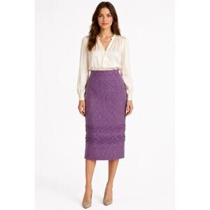 1990s Handmade Purple Tweed Wool Blend Pencil  knit appliqué Medium